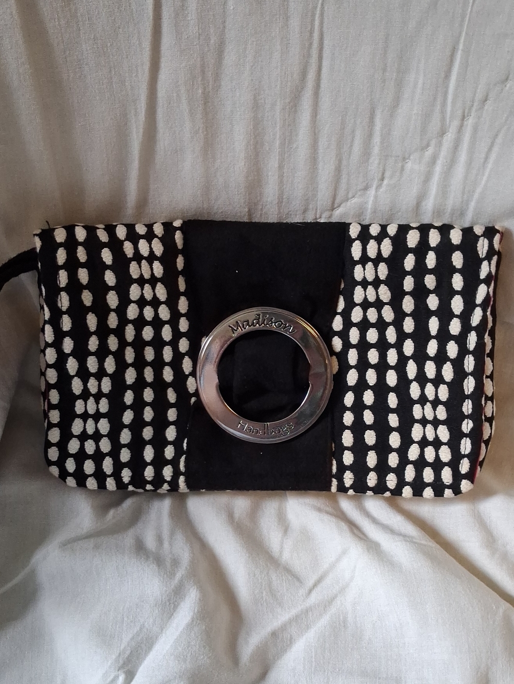 Madison Handbags Black & White Dot-Print Wristlet Clutch